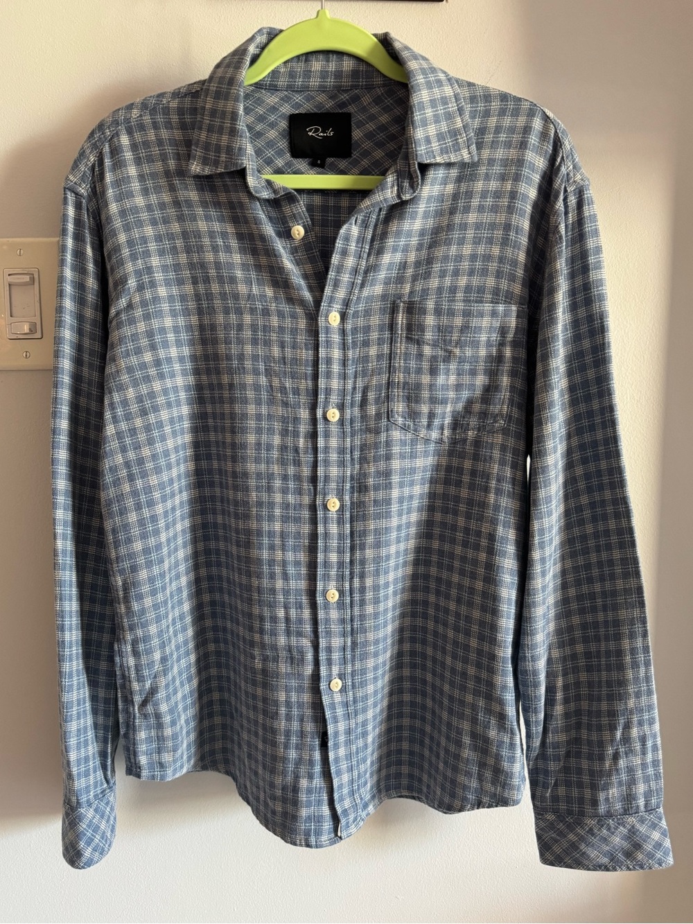 Rails Blue & White Plaid Soft Cotton Blend Flannel Button Down Shirt Sz Small